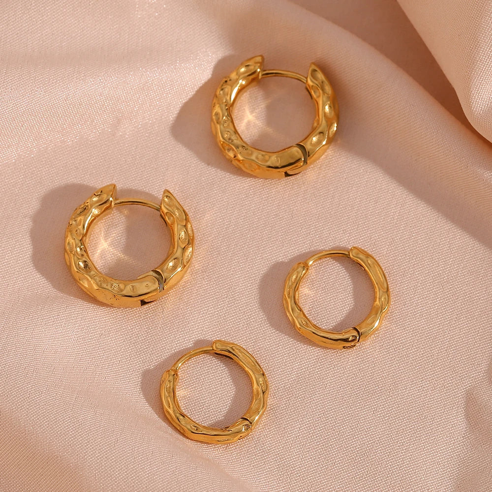 Chunky Thin Hammered Hoop Earrings Vintage Stainless Steel Jewelry