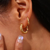 Chunky Thin Hammered Hoop Earrings Vintage Stainless Steel Jewelry