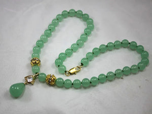 8mm Green Jade Necklace Crystal Pendant