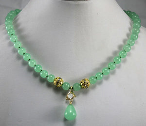 8mm Green Jade Necklace Crystal Pendant