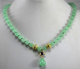 8mm Green Jade Necklace Crystal Pendant