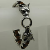 Wolf Leather Steel Bracelet