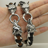 Wolf Leather Steel Bracelet