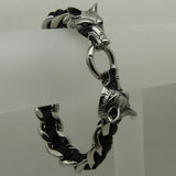 Wolf Leather Steel Bracelet