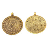 2 x Antique Large Bohemia Flower Round Charms Pendants for DIY Necklace Jewelry