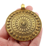 2 x Antique Large Bohemia Flower Round Charms Pendants for DIY Necklace Jewelry
