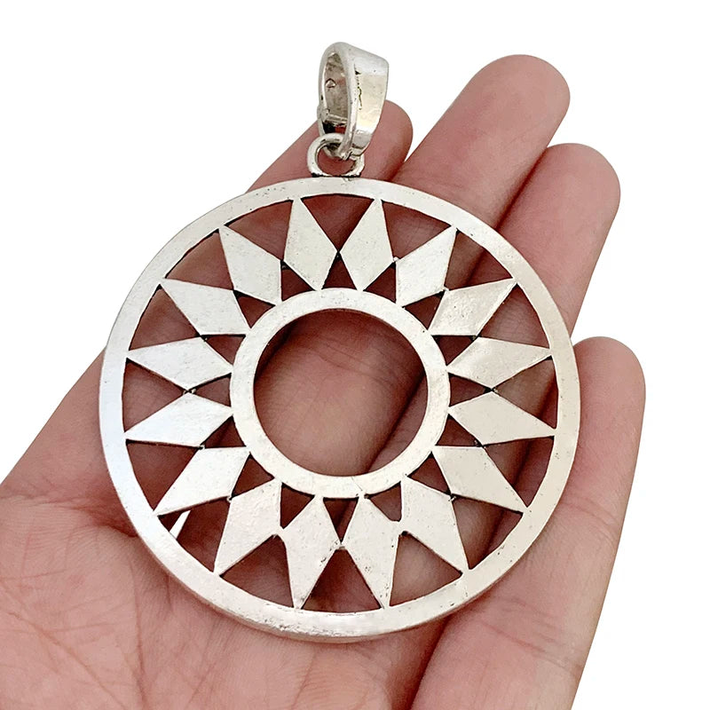 Boho Large Flower Circle Charm Pendant for Necklace Making 59x59mm