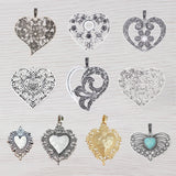 Boho Filigree Love Heart Charms Pendants for DIY Necklace
