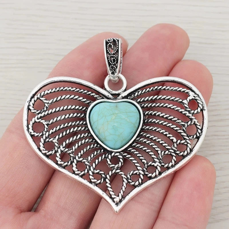 Boho Filigree Love Heart Charms Pendants for DIY Necklace