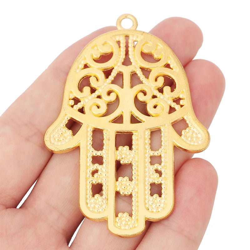 2 Large Hamsa Hand Charms Pendants for Jewelry Making 71x50mm