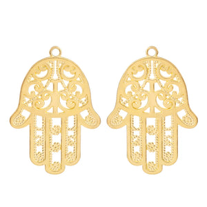 2 Large Hamsa Hand Charms Pendants for Jewelry Making 71x50mm