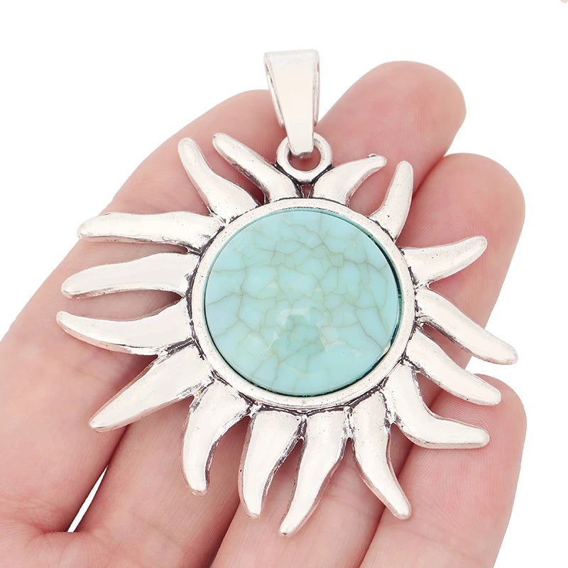 2 Large Sun & Faux Stone Charms Pendants for Necklace Making