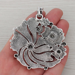 2 Tibetan Silver Boho Large Flower Charms Pendants 68x65mm