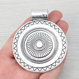 2 Tibetan Silver Large Round Medallion Charms Pendants 77x64mm