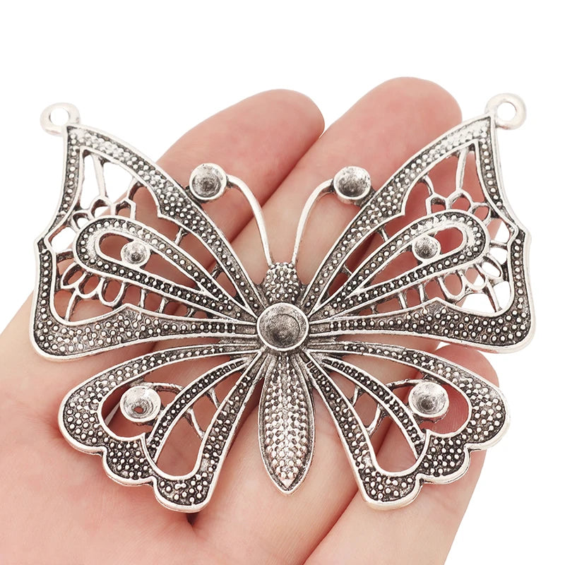 2 Tibetan Silver Filigree Butterfly Charms for Necklace Making