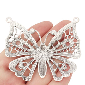2 Tibetan Silver Filigree Butterfly Charms for Necklace Making