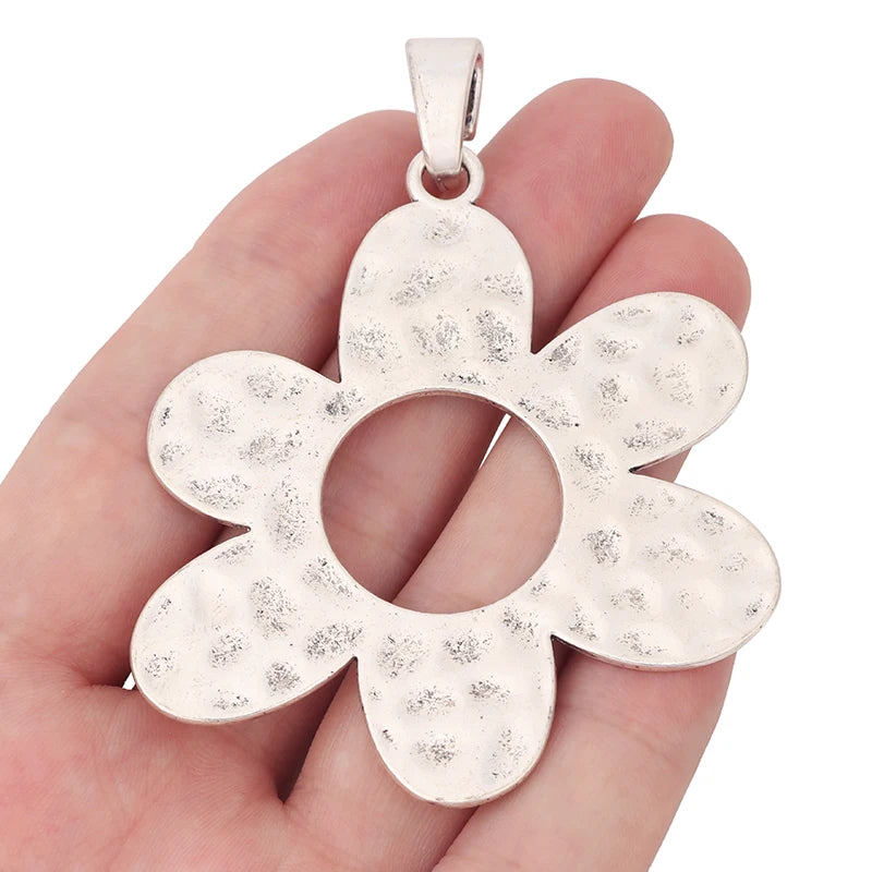 2 Tibetan Silver Open Flower Charms Pendants for Jewelry