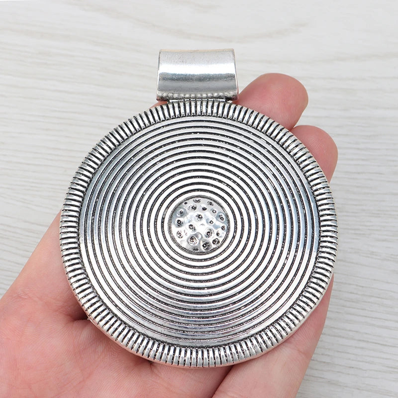 2 x Tibetan Silver Large Spiral Style Round Pendants 82x68mm