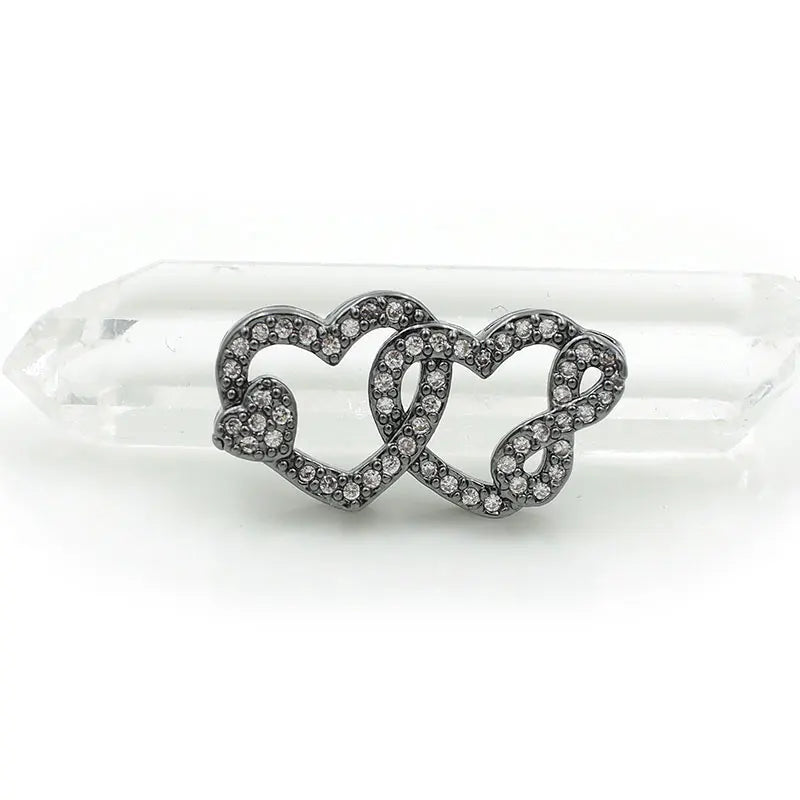 Micro Pave Clear CZ Double Hearts Beads Of Infinity Symbol