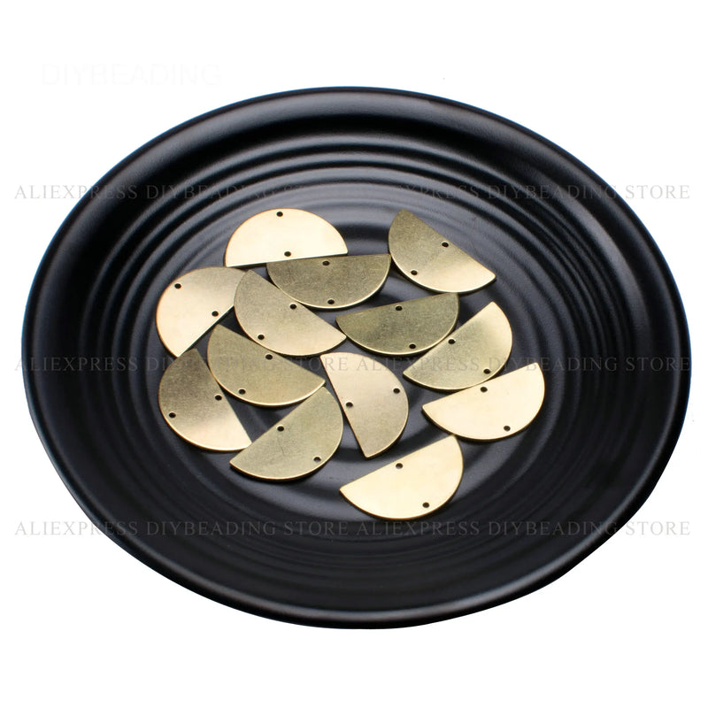 Brass Half Circle Charm Finding Smooth Plain Stamping Tag (2 Holes)
