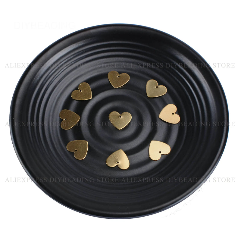 Brass Heart Charms for Jewelry Making Flat Blank Engraving