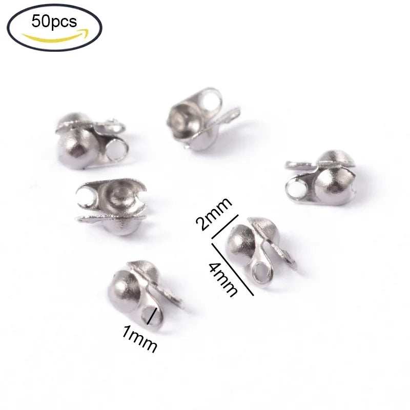 20-100Pcs 304 Stainless Steel Bead Tips Clamshell Jewelry Making
