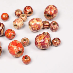 20-100pcs Mixed Printed Wood Beads Large Hole Bead DIY Jewelry Accessories