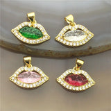 Lovely Lip Shape Stone Pendant, Plated Zircon Charm, 10pcs
