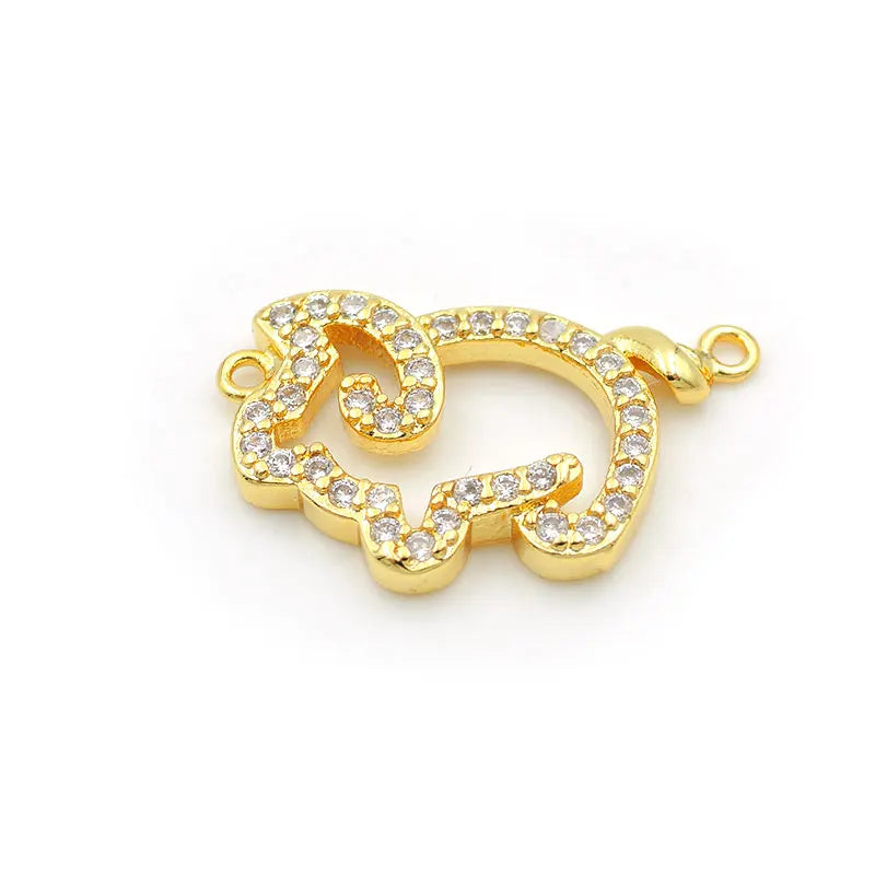 Micro Pave Clear CZ Pig Charm Double Circles Necklace Jewelry