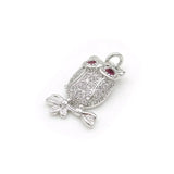 Micro Pave Clear&Red CZ Owl Charm - DIY Bracelet Necklace Jewelry