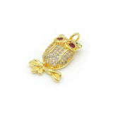 Micro Pave Clear&Red CZ Owl Charm - DIY Bracelet Necklace Jewelry