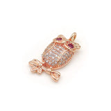 Micro Pave Clear&Red CZ Owl Charm - DIY Bracelet Necklace Jewelry