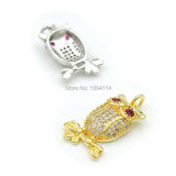 Micro Pave Clear&Red CZ Owl Charm - DIY Bracelet Necklace Jewelry
