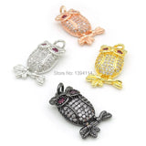 Micro Pave Clear&Red CZ Owl Charm - DIY Bracelet Necklace Jewelry