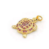 Micro Pave Red CZ Tortoise Charm for DIY Bracelets - 20x14x3mm