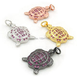 Micro Pave Red CZ Tortoise Charm for DIY Bracelets - 20x14x3mm