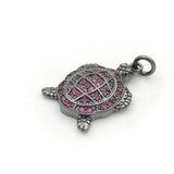 Micro Pave Red CZ Tortoise Charm for DIY Bracelets - 20x14x3mm