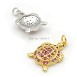 Micro Pave Red CZ Tortoise Charm for DIY Bracelets - 20x14x3mm