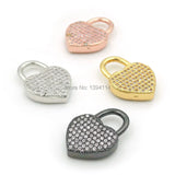 Micro Pave Clear CZ Heart Lock Charm for DIY Bracelets and Necklaces