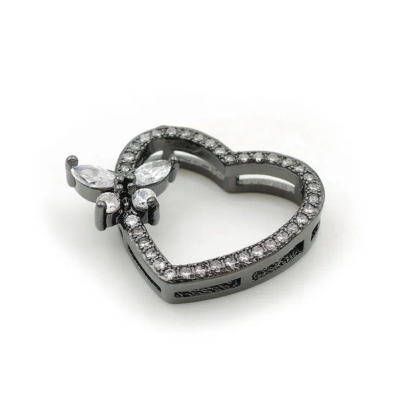 Micro Pave Clear CZ Hollow Heart Butterfly Beads 20x16mm