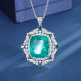 Vintage 925 Silver Emerald Violet Tourmaline Pendant Necklace