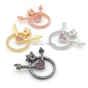 Micro Pave Clear&Red CZ Ring Heart Arrow Charm Of Double Circles
