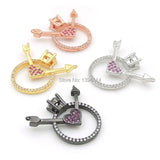 Micro Pave Clear&Red CZ Ring Heart Arrow Charm Of Double Circles