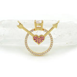 Micro Pave Clear&Red CZ Ring Heart Arrow Charm Of Double Circles