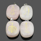 Natural Pink Crystal Stone Carving Religious Reiki Symbol Pendant