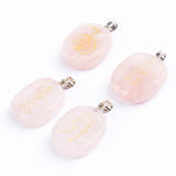 Natural Pink Crystal Stone Carving Religious Reiki Symbol Pendant