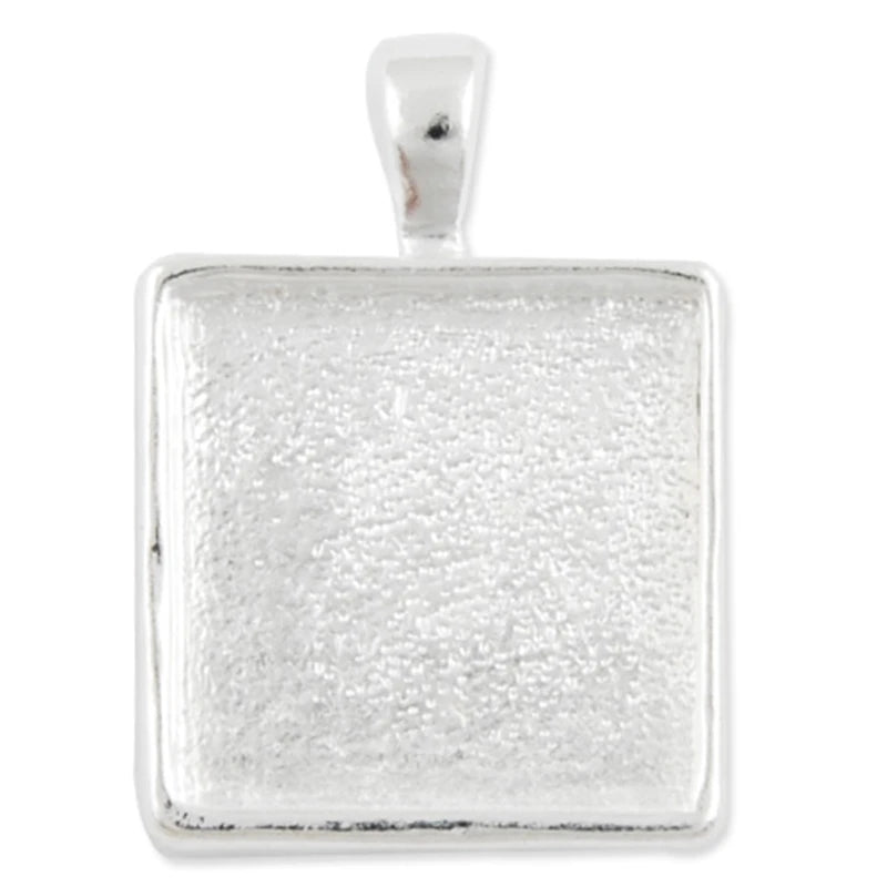 Silver Plated Square Pendant Trays for 18mm Cabochons - C1661