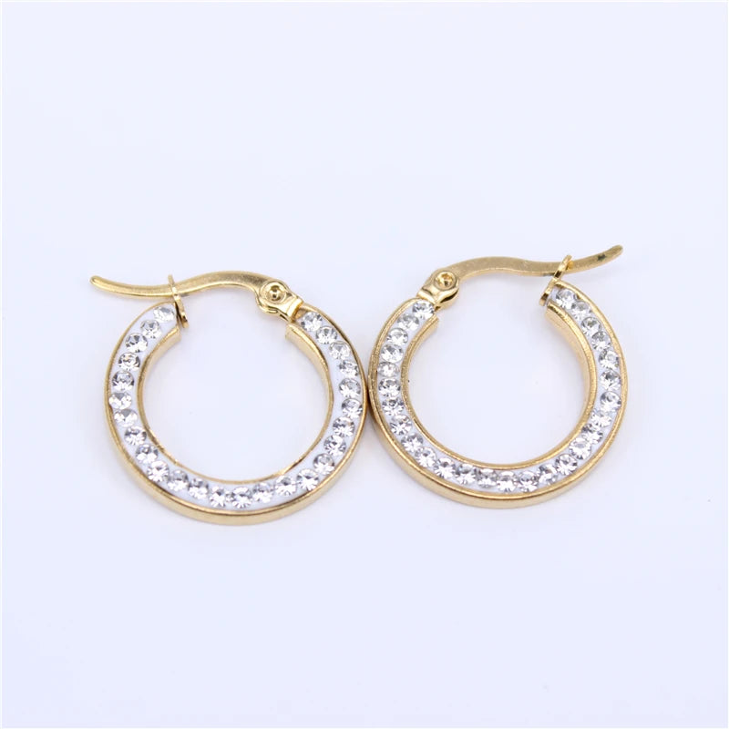 Crystal Hoop Earrings Stainless Steel Women Jewelry