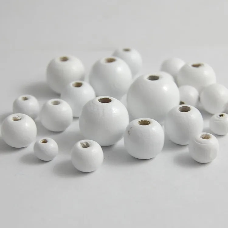 20-300pcs Painted Natural Wood Ball Beads 6-20mm DIY Jewelry Making