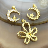 Lovely cz flower/moon/star pendant, cz charm, 10pcs/lot